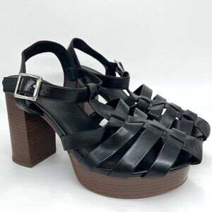 New Torrid Black Faux Leather Gladiator with Brown Chunky Heel - Size 8WW